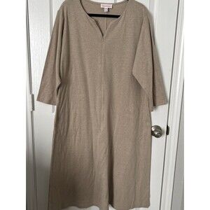 Stan Herman Knit Half Zip Kaftan Robe Women's Large Beige Pockets